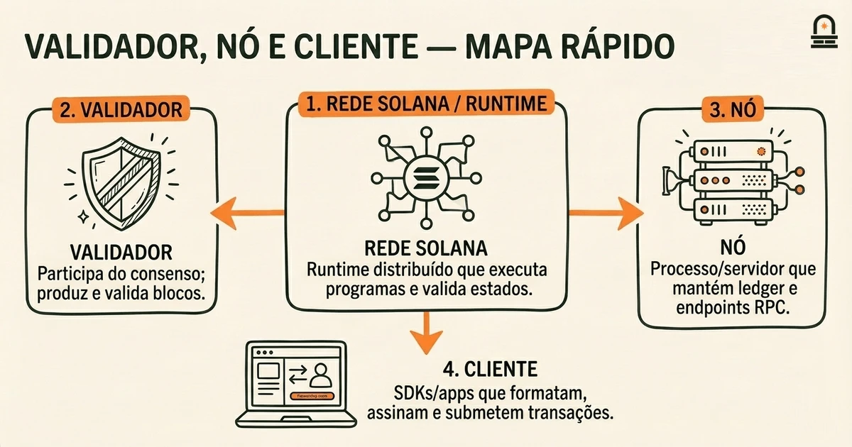 Validador, Nó e Cliente — Mapa Rápido